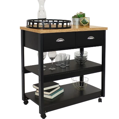 Sunnydaze Decor Sunnydaze MDF Indoor Farmhouse Style Kitchen Island Cart With Drawers And Shelves - 34.25" H - Black 2 Sunnydaze Decor Sunnydaze MDF Indoor Farmhouse Style Kitchen Island Cart With Drawers And Shelves - 34.25" H - Black - Image 2