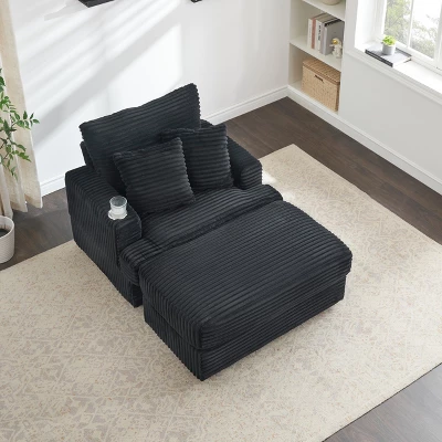 NicBex Couches For Living Room 39" Single Chaise Lounge Chair Corduroy Upholstered Sofa Sleeper Chair With Ottoman And Cup Holders 5 NicBex Couches For Living Room 39" Single Chaise Lounge Chair Corduroy Upholstered Sofa Sleeper Chair With Ottoman And Cup Holders - Image 5