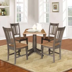 42" Round Dual Drop Leaf Dining Table With 4 Splat Back Chairs Hickory/Washed Coal - International Concepts 13 42" Round Dual Drop Leaf Dining Table With 4 Splat Back Chairs Hickory/Washed Coal - International Concepts -Baxton Studio Shop GUEST 4bf4fa98 fbc4 439a bd55 633f66da7fdc