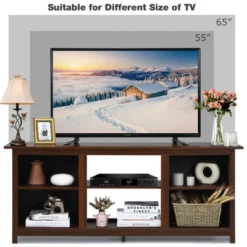 Costway TV Stand 58 Inch Entertainment Media Console Center Up To 65 Inch Coffee Or Black With 2 Tiers -Baxton Studio Shop GUEST 4c3740bb 7782 4f9e 8594 ecc00cec6069
