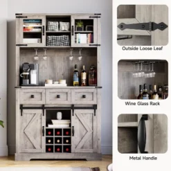 Whizmax 72" Tall Kitchen Pantry Cabinet, Kitchen Hutch Storage Cabinet With Sliding Barn Door, Buffet Sideboard With Microwave Stand And 3 Drawers -Baxton Studio Shop GUEST 4c386fd0 23a3 4043 9550 a0bed2f4e451