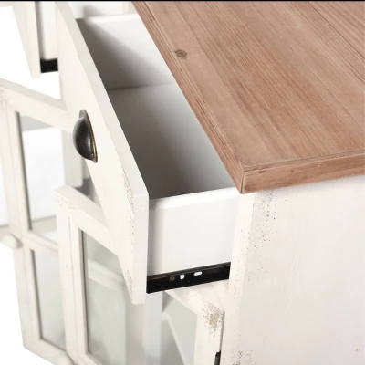 3 Door/2 Drawer Shabby Chic Window Pane Cabinet Antique White/Natural - StyleCraft 4 3 Door/2 Drawer Shabby Chic Window Pane Cabinet Antique White/Natural - StyleCraft - Image 4