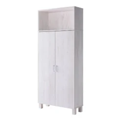 24/7 Shop At Home Maclay Double Door Pantry Cabinet White Oak: Transitional Style, 5 Fixed Shelves, Storage Organizer