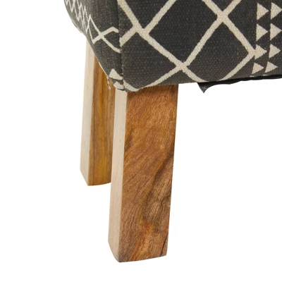 Bohemian Wood Upholstered Fabric Bench Small Black - Olivia & May 2 Bohemian Wood Upholstered Fabric Bench Small Black - Olivia & May - Image 2