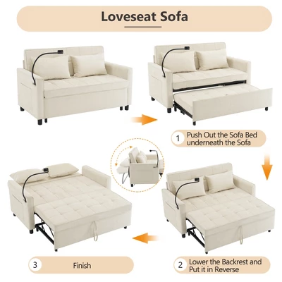 56.9"W Loveseat Sofa, Pull-Out Sleeper Sofa Bed With Adjustable Backrest, Side Pockets, Two USB Ports And A Phone Holder - ModernLuxe 3 56.9"W Loveseat Sofa, Pull-Out Sleeper Sofa Bed With Adjustable Backrest, Side Pockets, Two USB Ports And A Phone Holder - ModernLuxe - Image 3