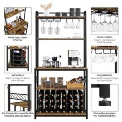 Yaheetech 65" Wine Bakers Rack Freestanding Wine Rack With Glass Holder And Wine Storage, Rustic Brown -Baxton Studio Shop GUEST 4cc0ef13 06e2 4f3a ace7 0a83d5430ba0
