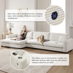 134"W Oversized Corduroy Sectional Sofa, L Shaped Sofa Couch With USB Charging Port, Cup Holder 4B -ModernLuxe -Baxton Studio Shop GUEST 4cc9c1a8 1408 4b60 8cb9 3c5f9445a05a 1