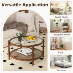 Costway Wooden 31" Round Coffee Table With Tempered Glass Top Handmade Rattan Shelf 17 Costway Wooden 31" Round Coffee Table With Tempered Glass Top Handmade Rattan Shelf -Baxton Studio Shop GUEST 4d13690e c704 4aec 965c 3268a5e1935c