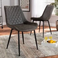 Set Of 2 Loire Faux Leather Upholstered Dining Chair Gray/Black - Baxton Studio -Baxton Studio Shop GUEST 4d270570 c201 41e6 8e11 8f6d2b2a2d13