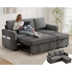 Dyonery 81" Sleeper Sofa Bed With Pull Out Bed, L Shaped Couch Sectional Sleeper Sofa, Pull Out Couch With Reversible Storage Chaise -Baxton Studio Shop GUEST 4da296a6 ad04 4550 ab7c b9e9f9d6f38c