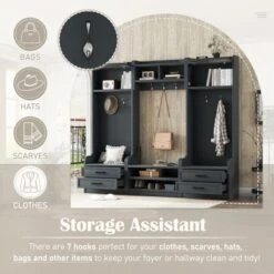 TIRAMISUBEST 4-in-1 Detachable Hall Tree With Storage And 7 Hooks- Antique Blue Entryway Organizer -Baxton Studio Shop GUEST 4dcd423f 7555 4dee aba9 192d30e1d2be