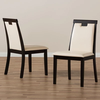 Set Of 2 Evelyn Modern And Contemporary Faux Leather Upholstered And Finished Dining Chairs Dark Brown/ Beige - Baxton Studio 5 Set Of 2 Evelyn Modern And Contemporary Faux Leather Upholstered And Finished Dining Chairs Dark Brown/ Beige - Baxton Studio - Image 5