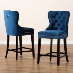 2pc Howell Modern Velvet Upholstered Wood Counter Height Barstool Set - Baxton Studio -Baxton Studio Shop GUEST 4e44d7a4 fee3 41a6 9344 beeacc7d247a
