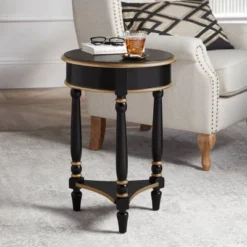 55 Downing Street Modern Luxe Wood Round Accent Side End Table 18 1/4" Wide With Shelf Black Gold For Living Room Home House
