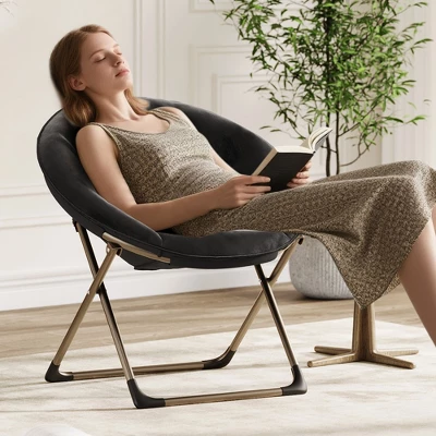 Comfy Oversized Saucer Chair For Adults, Soft Faux Fur Plush Folding Moon Chair, Metal Frame Reading Lounge Chair For Bedroom Living Room Dorm Office 1 Comfy Oversized Saucer Chair For Adults, Soft Faux Fur Plush Folding Moon Chair, Metal Frame Reading Lounge Chair For Bedroom Living Room Dorm Office