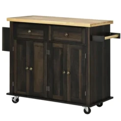 HOMCOM Kitchen Island On Wheels, Rolling Cart With Rubber Wood Top, Spice Rack, Towel Rack & Drawers For Dining Room, Brown Oak -Baxton Studio Shop GUEST 4eb66fc4 479a 4f8c 95a9 5a1b5b335a7e