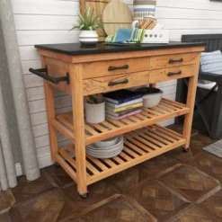 Coastal Wood Kitchen Cart Brown - Olivia & May -Baxton Studio Shop GUEST 4ec0df5e a32d 49a2 8b9e be175cb9d233