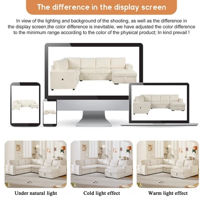 U-Shaped Modular Sofa With Storage Lounge Chair, 6-Seater Oversized Sofa With USB Interface - ModernLuxe 6 U-Shaped Modular Sofa With Storage Lounge Chair, 6-Seater Oversized Sofa With USB Interface - ModernLuxe - Image 6