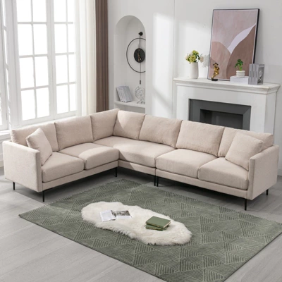 Mjkone Luxury 107"W*81.5''D Linen L-shaped Couch,6-Seat Oversized Sectional Sofa Couch With Corner Sofa 7 Mjkone Luxury 107"W*81.5''D Linen L-shaped Couch,6-Seat Oversized Sectional Sofa Couch With Corner Sofa - Image 7