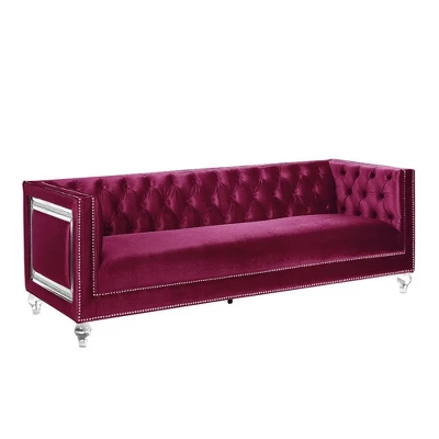67" Heibero Sofa Burgundy Velvet - Acme Furniture 1 67" Heibero Sofa Burgundy Velvet - Acme Furniture