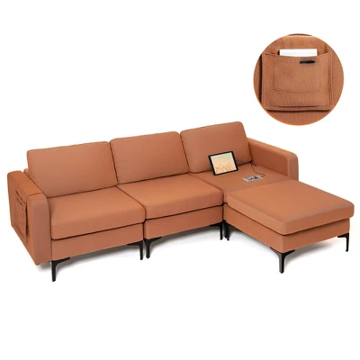 Costway Modular L-shaped 3 Seat Sectional Sofa W/ Reversible Chaise & 2 USB Ports 12 Costway Modular L-shaped 3 Seat Sectional Sofa W/ Reversible Chaise & 2 USB Ports - Image 12
