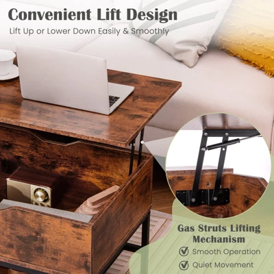 Costway Lift Top Coffee Table Sturdy Metal Frame Storage Table For Living Room Rustic Brown 6 Costway Lift Top Coffee Table Sturdy Metal Frame Storage Table For Living Room Rustic Brown - Image 6