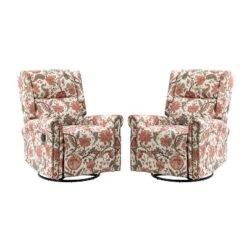 Set Of 2 Franciscus Manual Swivel Transitional Glider Recliner With Nailhead Trims And Swivel Base | KARAT HOME