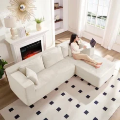 Mjkone 106''Minimalist 2-Piece Corduroy Modular Chaise Sectional Sofa Deep Seat,L-Shaped Upholstered Couch With Right Chaise