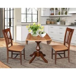 30.3" Round Top Pedestal Extendable Dining Table With 2 Chairs Cinnamon/Espresso - International Concepts -Baxton Studio Shop GUEST 4fa19be6 a716 4a60 8a79 d80c3f64a60a