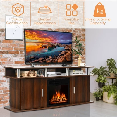 Costway 63'' Fireplace TV Stand W/18'' 1500W Electric Fireplace Up To 70'' Walnut 4 Costway 63'' Fireplace TV Stand W/18'' 1500W Electric Fireplace Up To 70'' Walnut - Image 4