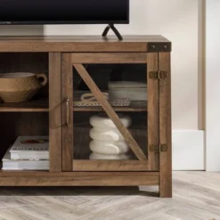 Clarabelle Transitional Glass Barn Door TV Stand For TVs Up To 65" - Saracina Home -Baxton Studio Shop GUEST 4fbc4549 f993 4f5d 8eae 30310081382f