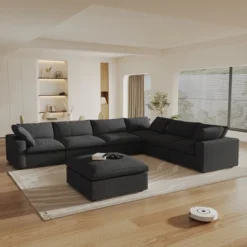 WJShome 160" Cloud Couch Modular Sectional Sofa For Livingroom,Convertible Sofa With Storage Ottomans,7 Seat Wide Couches