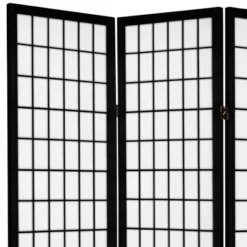6 Ft. Tall Canvas Window Pane Room Divider - Black (4 Panels)