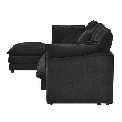 Modern L-Shaped Sectional Sofa With Ottoman, Oversized 4-Seater Couch With Towel Fabric Upholstery For Living Room, Gray/Green/Black - ModernLuxe 6 Modern L-Shaped Sectional Sofa With Ottoman, Oversized 4-Seater Couch With Towel Fabric Upholstery For Living Room, Gray/Green/Black - ModernLuxe - Image 6