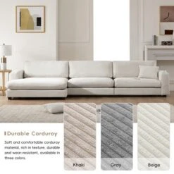 134"W Oversized Corduroy Sectional Sofa, L Shaped Sofa Couch With USB Charging Port, Cup Holder 4B -ModernLuxe