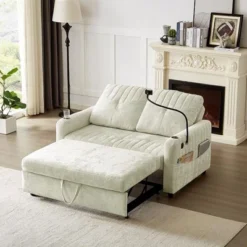 Chenille Pull-out Sofa,Couch With Adjustable Backrest,2 Cup Holders,Phone Holder,3 Charging Ports And Side Storage Pockets-Maison Boucle 17 Chenille Pull-out Sofa,Couch With Adjustable Backrest,2 Cup Holders,Phone Holder,3 Charging Ports And Side Storage Pockets-Maison Boucle -Baxton Studio Shop GUEST 50c5300f bc1d 4a20 9ce7 a4002aa2f805