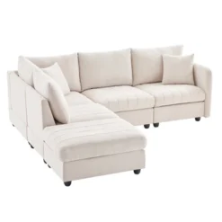 89" Modern L-Shaped Sectional Sofa With Vertical Stripes, 5-Seat Sofa Couch With Convertible Ottoman 4W - ModernLuxe -Baxton Studio Shop GUEST 511bd2fd 8917 41f5 aeba ea455f37c203