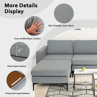 Costway Modular L-shaped 3 Seat Sectional Sofa W/ Reversible Chaise & 2 USB Ports 8 Costway Modular L-shaped 3 Seat Sectional Sofa W/ Reversible Chaise & 2 USB Ports - Image 8