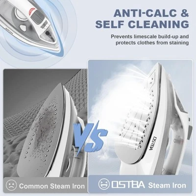 OSTBA 2300W Steam Iron, Nonstick Soleplate, Rapid Heating, Self-Clean, Anti-Limescale, Drip Stop, 300ml Tank For Home 5 OSTBA 2300W Steam Iron, Nonstick Soleplate, Rapid Heating, Self-Clean, Anti-Limescale, Drip Stop, 300ml Tank For Home - Image 5
