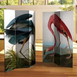 6" Double Sided Audubon Heron And Flamingo Canvas Room Divider - Oriental Furniture -Baxton Studio Shop GUEST 51370f8f f55a 4928 8983 8dac4107ce0a