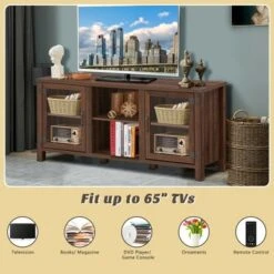 Costway TV Stand Entertainment Center For TV's Up To 65'' W/ Storage Cabinets Walnut -Baxton Studio Shop GUEST 5145179c e2f6 4ed1 8dd1 c16317902f86