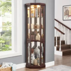 YOOCOZZ Corner Lighted Glass Curio Cabinet Display Case With Light For Living Room Antique Collection Wine Bar Glass Storage -Baxton Studio Shop GUEST 51812232 b7b4 41d5 9e20 ef518e637a81