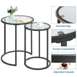 Yaheetech Round Nesting End Table Set With Metal Frame And Glass Top For Living Room -Baxton Studio Shop GUEST 5187e4ef 23d8 4dd3 b1b8 aabcf786c473