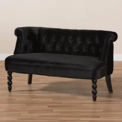 Flax Victorian Style Contemporary Velvet Fabric Upholstered 2 Seater Loveseat Black - Baxton Studio -Baxton Studio Shop GUEST 51969234 31ac 4e87 9fe2 fc2d1adae067