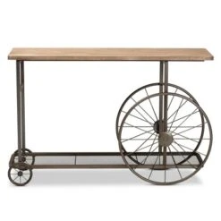 Terence Vintage Industrial Natural Wood And Metal Wheeled Console Table Black - Baxton Studio
