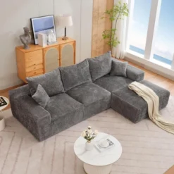 Modular Sectional Sofa, 110 Inch Seat L-Shaped Couch With 5 Throw Pillows, Chenille Floor Sofa, For Living Room, Bedroom, Office -Baxton Studio Shop GUEST 51a78338 6899 4d5c 8ca8 2dfa6f61f7ab