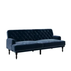 Lyla Upholstered Velvet Futon Blue - Room & Joy