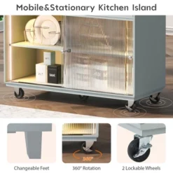 Kitchen Island, With Drop Leaf Kitchen Cart On Wheels, With Large Kitchen Island Cart With 2 Cabinet And 1 Open Shelf -Baxton Studio Shop GUEST 51f36261 79df 47e7 9b71 6ece1384dac9