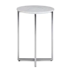 18" Farnell Contemporary Wide Metal Accent Side Table With Chrome Base White/Silver - WyndenHall -Baxton Studio Shop GUEST 527b8a0b 379c 4b2d a5a9 0c30525a1b3b