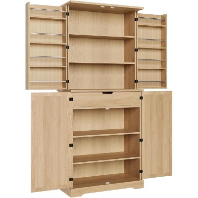 Jojoka 72''Kitchen Pantry Cabinet With Adjustable Shelves,Tall Storage Cabinet With 4 Doors And 1 Drawer For Kitchen,Light Oak 7 Jojoka 72''Kitchen Pantry Cabinet With Adjustable Shelves,Tall Storage Cabinet With 4 Doors And 1 Drawer For Kitchen,Light Oak - Image 7